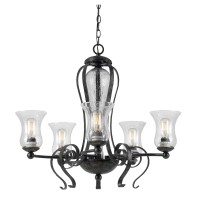 Benjara Bm226299 5 Bulb Chandelier With Scrolled Metal Frame And Glass Shades, Gray And Clear