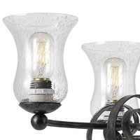 Benjara Bm226299 5 Bulb Chandelier With Scrolled Metal Frame And Glass Shades, Gray And Clear