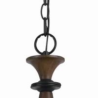 Benjara Bm226312 3 Bulb Wooden And Metal Chandelier With Urn Glass Shades, Brown And Black