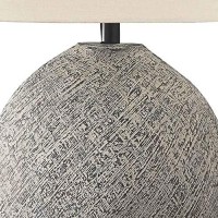 Benjara Bellied Paper Composite Table Lamp With Speckled Details, Cream And Gray