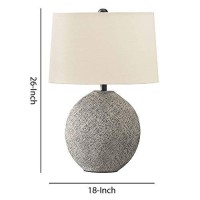 Benjara Bellied Paper Composite Table Lamp With Speckled Details, Cream And Gray