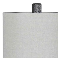 Benjara Cubical Faux Concrete Body Table Lamp With Fabric Drum Shade, Gray