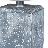 Benjara Cubical Faux Concrete Body Table Lamp With Fabric Drum Shade, Gray