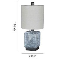 Benjara Cubical Faux Concrete Body Table Lamp With Fabric Drum Shade, Gray