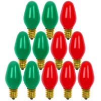 12 Pack C7 Red Light Bulb Green Light Bulb Ceramic Incandescent 7 Watt E12 Base C7 Night Light Colored Bulb Candelabra Based Red Bulb Green Bulb Christmas Bulb