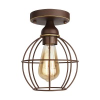 Industrial Semi Flush Mount Ceiling Light - Farmhouse Hallway Light Fixtures Ceiling Oil Rubbed Bronze Metal Cage Ceiling Lighting Rustic Close To Ceiling Lamps For Porch Entryway Kitchen Outdoor