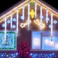 Christmas Icicle Lights With Clips 10 Tubes 50 Led 15 Led Crystal Ice Falling String Lights 36 Sets Connectable Waterproof H