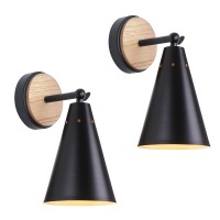 Mwz Rustic Farmhouse Black Metal And Wood Wall Sconce Adjustable Lamp 2 Pack Rustic Wall Lighting Fixture For Bedroom Living Ro