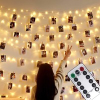 Photo Clip String Lights,Usb Or Battery Powered,100 Led 10M Copper Wire Hanging String Fairy Lights With Remote,Decoration For Indoor Bedroom Wedding Party (50 Clip & 25 Nails,Warm White,8 Modes)