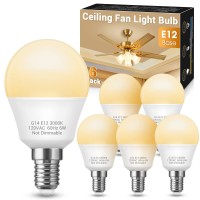 Jandcase Ceiling Fan Light Bulbs, 6W E12 Led Bulbs 60Watt Equivalent, G14 Led Bulbs For Ceiling Fan, Chandelier, Table Lamp, Soft White 3000K, Non-Dimmable, 6 Pack