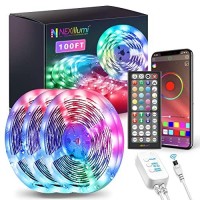 100Ft Waterproof Led Strip Lights With Remote, Smd 5050 Rgb Color Changing Music Sync App Control Led Lights For Bedroom, Living Room, Dorms, Room Decor, Christmas (Led Strip Lights 32.8Ft X 3)