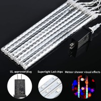 Housewife Cabinets Meteor Shower Lights Outdoor, 8 Tubes 192 Led 11.8 Inch Chrtstmas Light, Waterproof Plug In Icicle Raindrop Lights For Xmas Christmas Tree Decorations