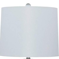 Benjara Sculptured Glass Frame Table Lamp With Fabric Shade, White And Gray