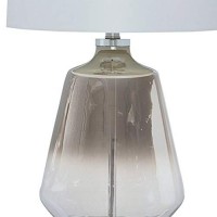 Benjara Sculptured Glass Frame Table Lamp With Fabric Shade, White And Gray