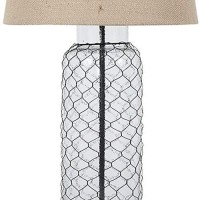 Benjara Woven Wire Wrapped Glass Base Table Lamp With Fabric Shade, Beige