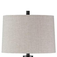 Benjara Glass And Metal Frame Table Lamp With Fabric Shade, Gray And Black