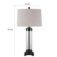 Benjara Glass And Metal Frame Table Lamp With Fabric Shade, Gray And Black