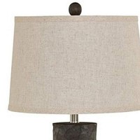 Benjara Textured Polyresin Table Lamp With Fabric Shade, Set Of 2, Beige And Gray