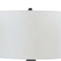 Benjara Bellied Glass Accent Table Lamp With Fabric Shade, White And Bronze