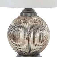 Benjara Bellied Glass Accent Table Lamp With Fabric Shade, White And Bronze