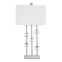 Benjara Crystal Accented Metal Table Lamp With Hardback Shade White And Silver