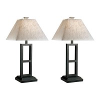 Geometric Metal Body Table Lamp With Fabric Shade, Set Of 2,Black And White