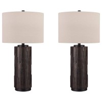 Benjara Textured Polyresin Frame Table Lamp With Drum Shade, White And Bronze