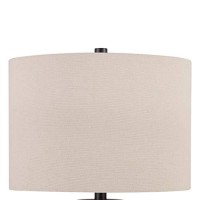 Benjara Textured Polyresin Frame Table Lamp With Drum Shade, White And Bronze