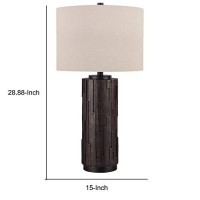 Benjara Textured Polyresin Frame Table Lamp With Drum Shade, White And Bronze