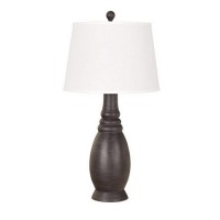 Add sophistication and charm at your living space by the inclusion of this eye catching table lamp available in a set of 2 It features a bellied resin body with ribbed details incorporating a 3 way switch for control and a tapered fabric shade that uses a