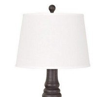 Add sophistication and charm at your living space by the inclusion of this eye catching table lamp available in a set of 2 It features a bellied resin body with ribbed details incorporating a 3 way switch for control and a tapered fabric shade that uses a