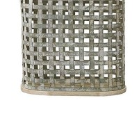 Benjara Metal Table Lamp With Lattice Design Body And Hardback Shade, Gray And Beige