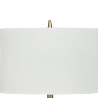 Benjara Wood And Metal Conical Base Table Lamp With Fabric Shade, Brass And White