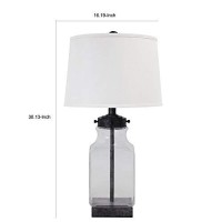 Benjara Smoky Glass Frame Table Lamp With Fabric Shade, Gray And Clear