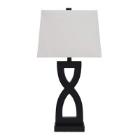 Benjara Resin Body Table Lamp With Hardback Shade, Set Of 2, Black And White