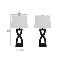 Benjara Resin Body Table Lamp With Hardback Shade, Set Of 2, Black And White