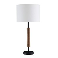 Benjara Table Lamp With Rolling Pin Base And Fabric Shade, Set Of 2, White And Brown