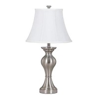 Benjara Metal Frame Table Lamp With Fabric Shade, Set Of 2, White And Silver