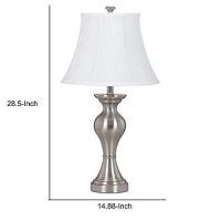 Benjara Metal Frame Table Lamp With Fabric Shade, Set Of 2, White And Silver