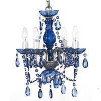 Gypsy Color The Original 4 Light Cobalt Blue Hardwire Flush Mount Chandelier H175Axw15A, Silver Metal Frame With Blue Glass Stem And Blue Acrylic Crystals Beads That Sparkle Just Like Glass