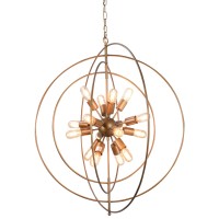 Benjara Bm227730 4 Rings Orb Shape 16 Light Metal Chandelier, Antique Brass