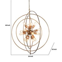 Benjara Bm227730 4 Rings Orb Shape 16 Light Metal Chandelier, Antique Brass