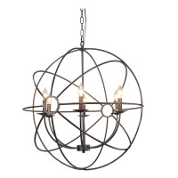 Benjara 6 Light Fixture Orb Shape Metal Frame Chandelier, Black