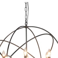 Benjara 6 Light Fixture Orb Shape Metal Frame Chandelier, Black