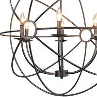 Benjara 6 Light Fixture Orb Shape Metal Frame Chandelier, Black