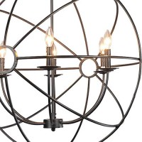 Benjara 6 Light Fixture Orb Shape Metal Frame Chandelier, Black