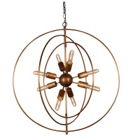 Benjara Bm227731 3 Rings Orb Shape 8 Light Metal Chandelier, Antique Brass