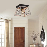 Q&S Rustic Farmhouse Ceiling Light Fixture Flush Mount Vintage Ceiling Lights For Hallway Entryway Kitchen Dining Room Bedroom,Wrought Iron Oak White And Orb 1 Light E26