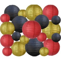 Beishida 21 Pcs Black Gold Red Round Paper Lanterns Decorative Hanging Asia Chinese Japanese Paper Lanterns Lamp For Birthday Wedding Baby Christmas Xmas Home Decor Halloween Party Decoration