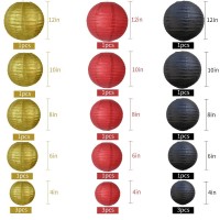 Beishida 21 Pcs Black Gold Red Round Paper Lanterns Decorative Hanging Asia Chinese Japanese Paper Lanterns Lamp For Birthday Wedding Baby Christmas Xmas Home Decor Halloween Party Decoration